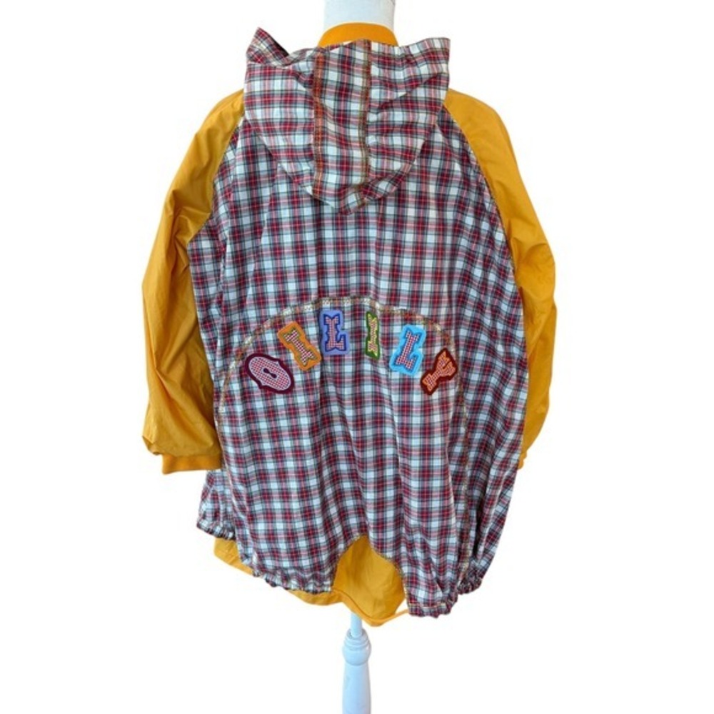 Vintage OiliLy Plaid Yellow‎ Hooded Rain Jacket Girls Size 146 10-12 years old